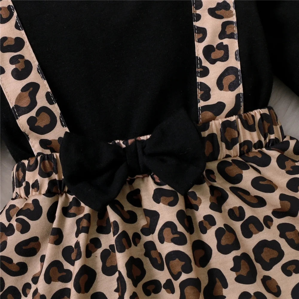 0-18Months Baby Girl Dress with Bow Long Sleeve Leopard Dresse