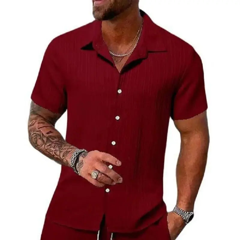 Men's Striped Polo Casual Set