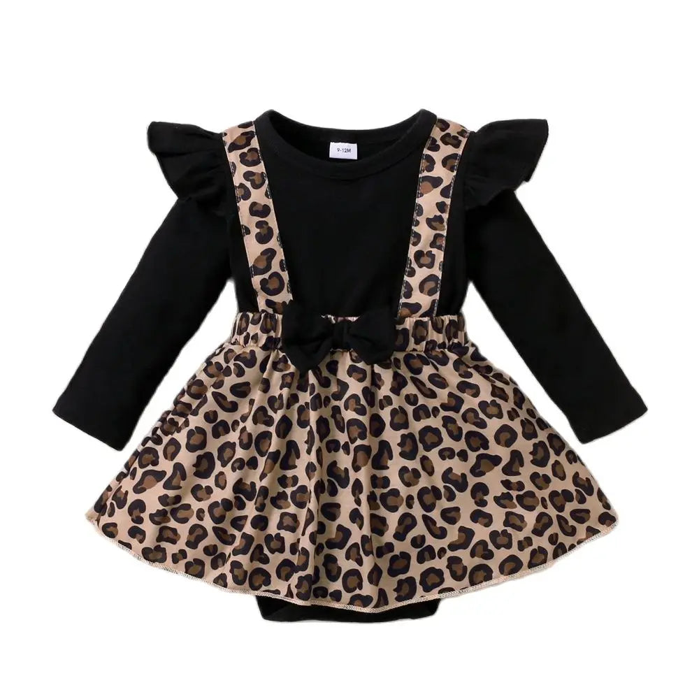 0-18Months Baby Girl Dress with Bow Long Sleeve Leopard Dresse