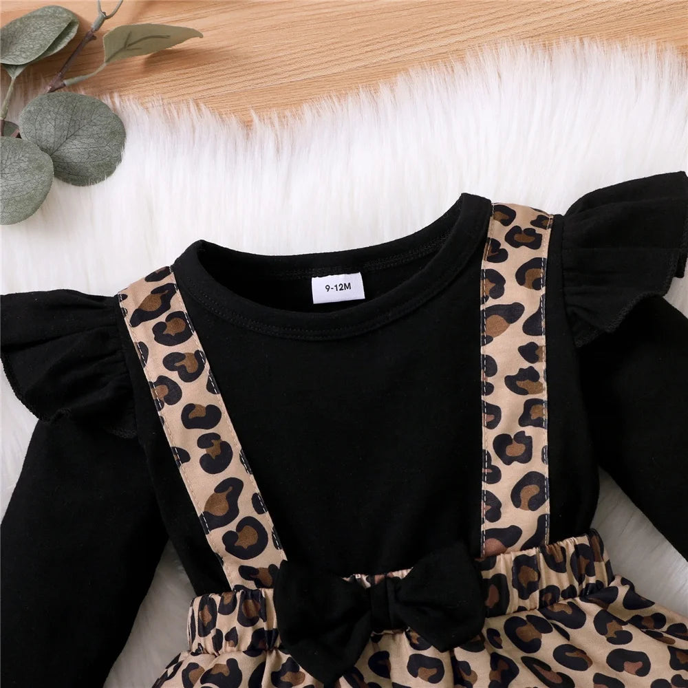 0-18Months Baby Girl Dress with Bow Long Sleeve Leopard Dresse