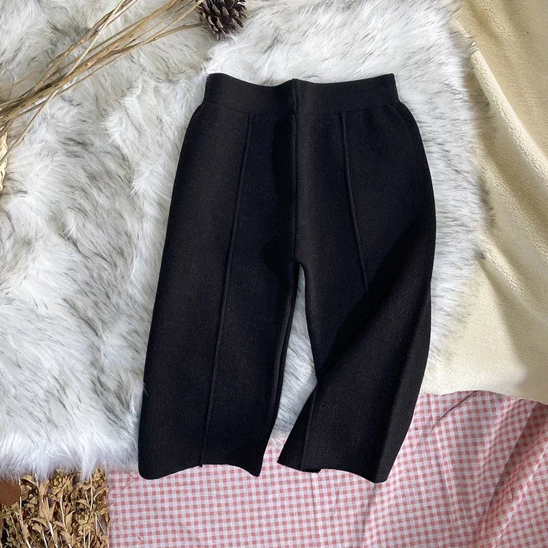 Childrens Thick Knitting Wide Leg Pants