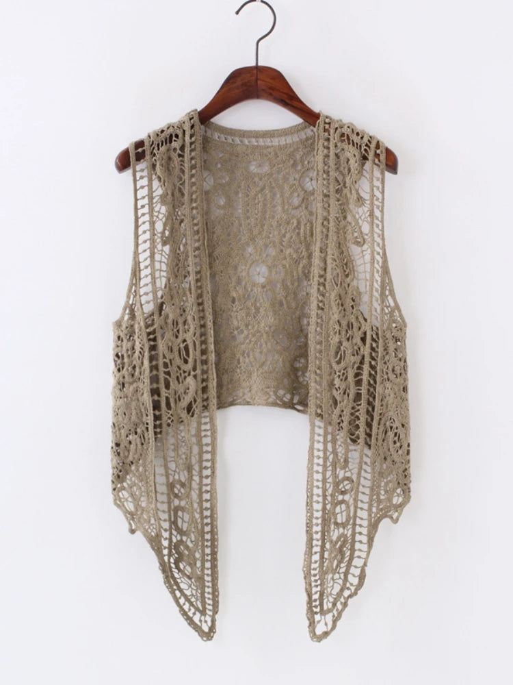 Crochet Knit Women’s Vest Cardigan