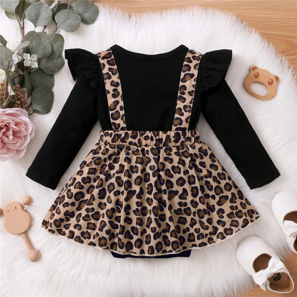 0-18Months Baby Girl Dress with Bow Long Sleeve Leopard Dresse