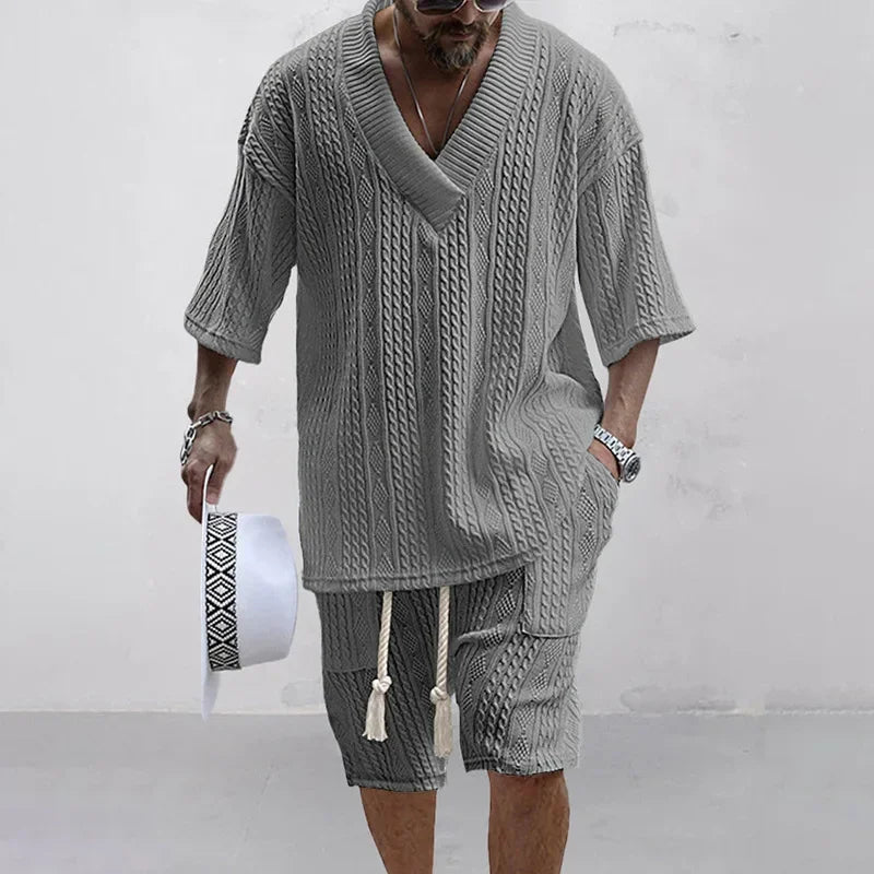 2 pc Men's Short Sleeve T-shirt + Shorts Knit Set