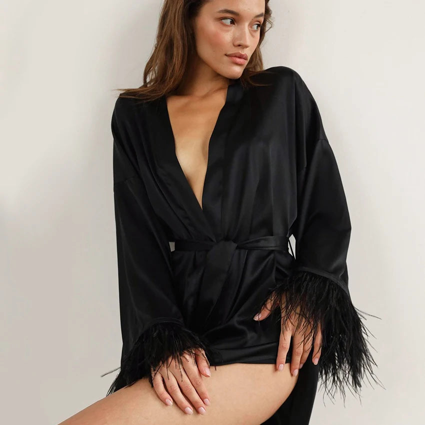 Satin Feathered Robe