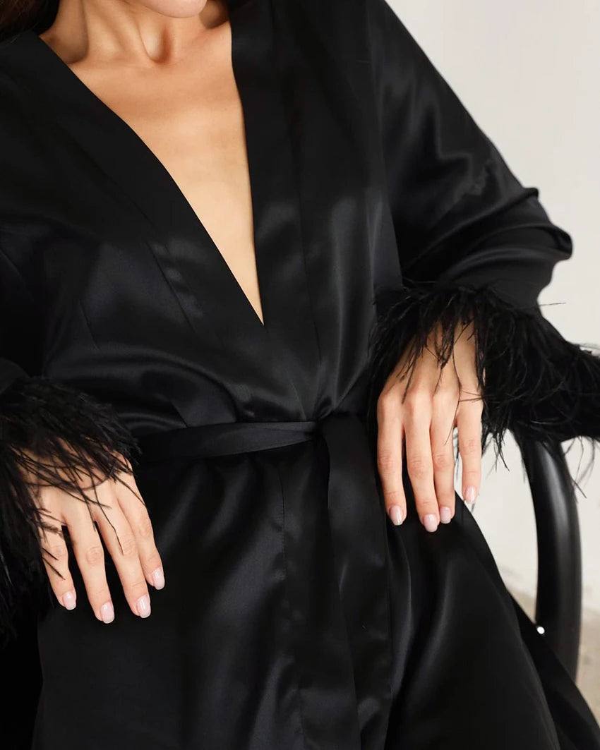 Satin Feathered Robe