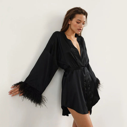 Satin Feathered Robe