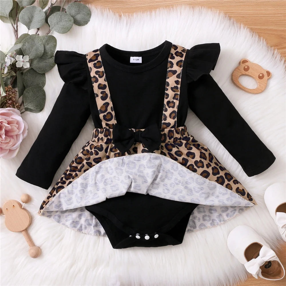 0-18Months Baby Girl Dress with Bow Long Sleeve Leopard Dresse