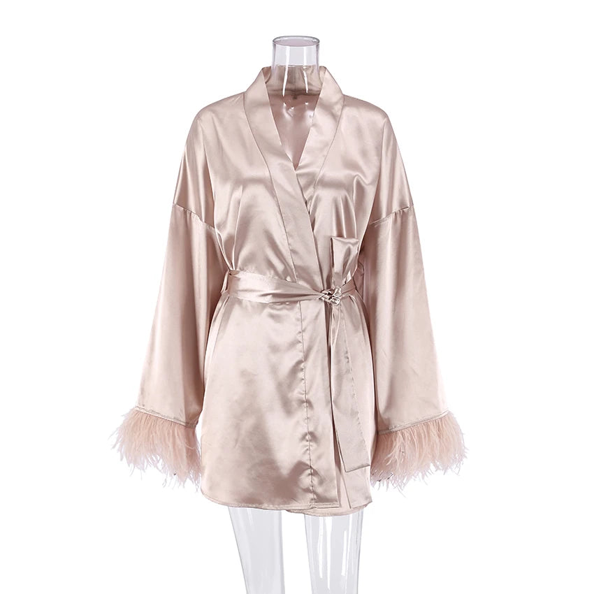 Satin Feathered Robe